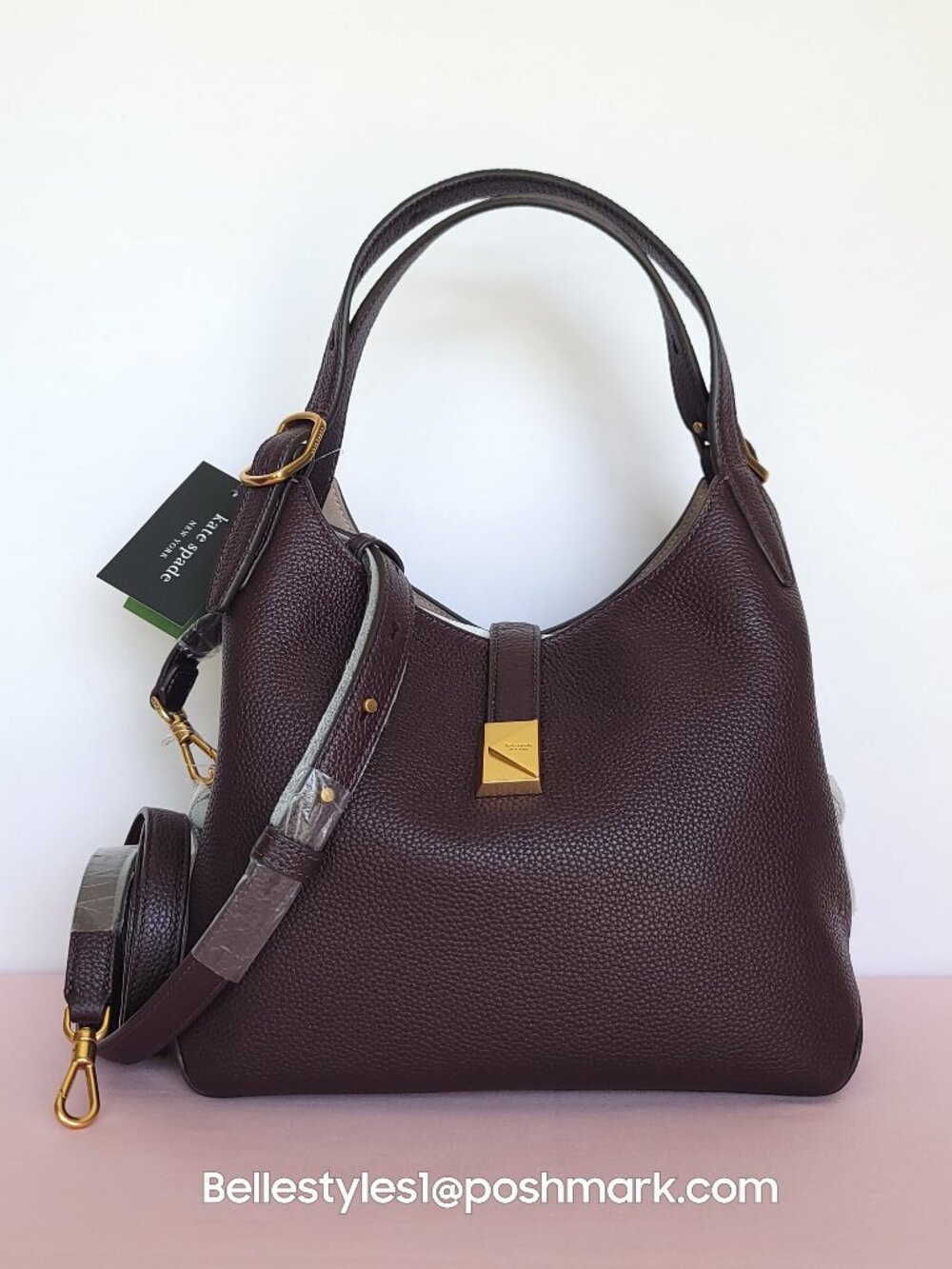 KATE SPADE Deco MEDIUM Pebbled Leather Crossbody Tote Bag- Blackberry color⭐